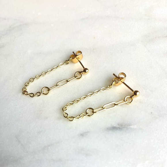 ✨Handmade/Hand crafted 18K Gold Plated Brass Drop Chain Earrings - Picture 5 of 6